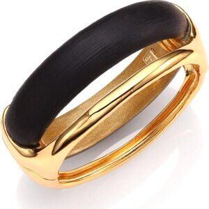 Alexis Bittar Double Stack Gold-Tone and Black Lucite Hinge Bracelet Bangle-NWOT